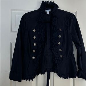 LOFT Navy Ruffled Blazer with Silver Buttons